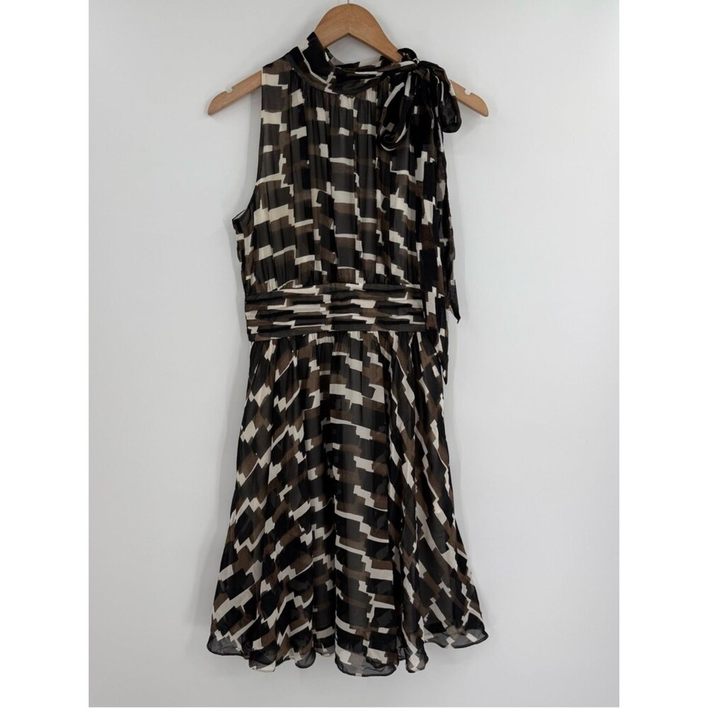 Banana Republic Silk Abstract Print Halter Dress | Black/Brown | 4